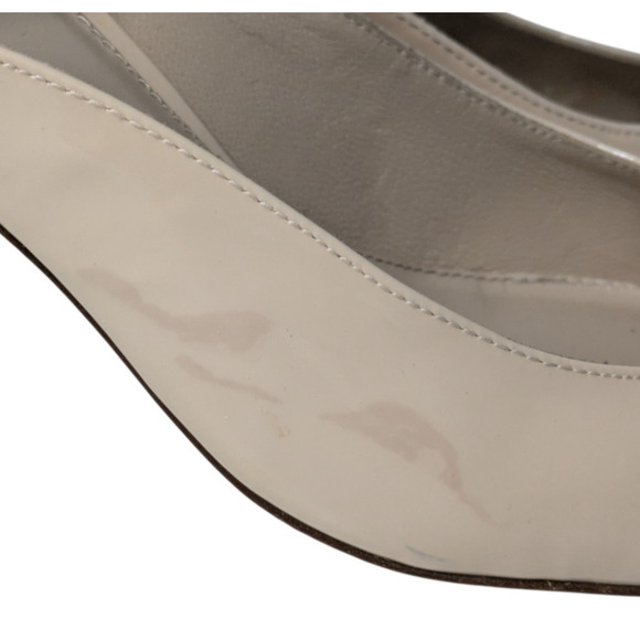 Stuart Weitzman Shape Cashew Gloss Patent Leather Halo Strap Heels Size 7 Block - Picture 12 of 15